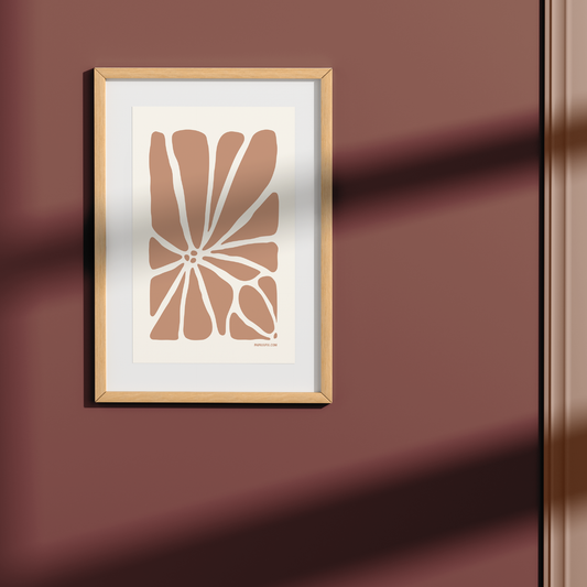Geo Flower Wall Art Print in nude, small size. A modern botanical wall art design.