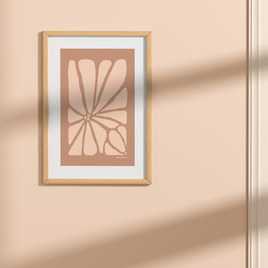 Geo Flower Wall Art Print in nude and light pink, small size. A modern botanical wall art design.