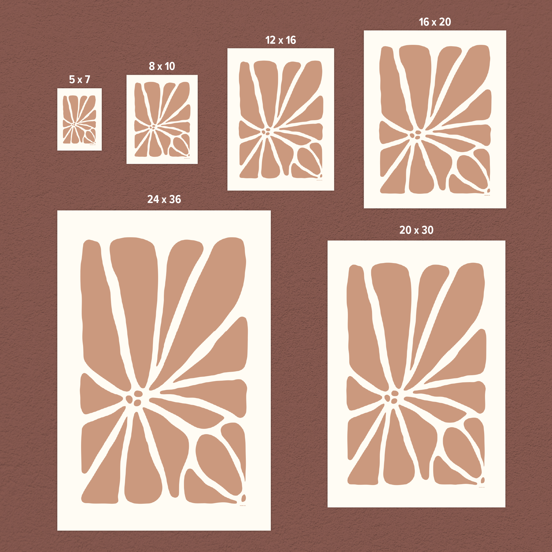 Size comparison of the Geo Flower Wall Art Print, a modern botanical wall art design.